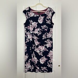 Connected Apparel Navy and Pink Floral Midi Dress